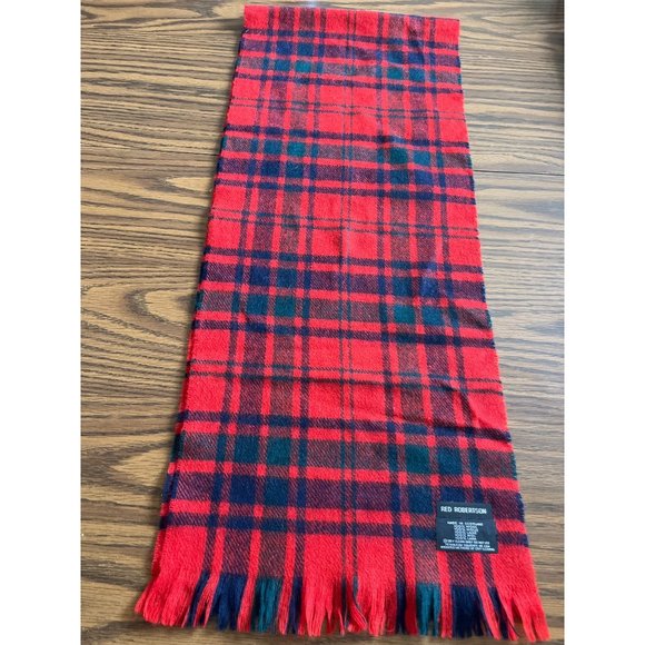 Red Robertson tartan red and black plaid wool scarf with fringe - Picture 1 of 3